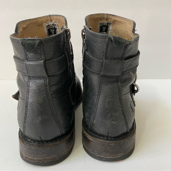 Frye Jayden Black Leather Cross Strap Moto Boots Size 6.5 - Picture 4 of 11